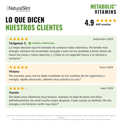 Metabolic Vitamins® | Vitaminas Potentes | Multivitaminas y Minerales, Complejo B con Niacina (B3) - NaturalSlim USA