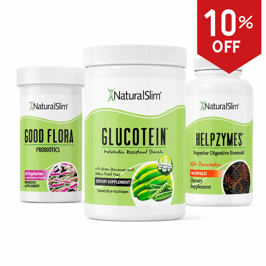 Combo de Apoyo Digestivo: 1 Glucotein + 1 Helpzymes + 1 Good Flora - NaturalSlim USA
