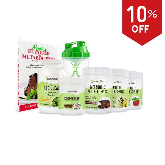 Kit Súper Batida Mañanera C Plus - 3 Frascos de Batida C Plus, Coco-10 Plus®, FlaxOil, LeciClean®, Libro de Recetas + Shaker de Regalo | Envío GRATIS - NaturalSlim USA