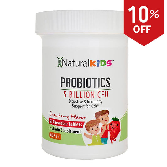 NaturalKids® PROBIOTICS™ Tabletas masticables 5 mil millones de UFC por porción | Probióticos en tableta masticable 60 tabletas masticables | Sabor Fresa - NaturalSlim USA