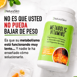 Envase de Metabolic Vitamins con el mensaje: no es que no pueda bajar de peso, su metabolismo funciona muy lento
